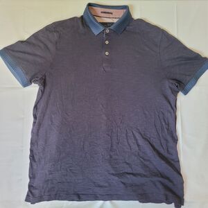 Ted Baker London Men’s Polo Shirt Size 6 (XL) Blue Geometric Collar Trim Casual